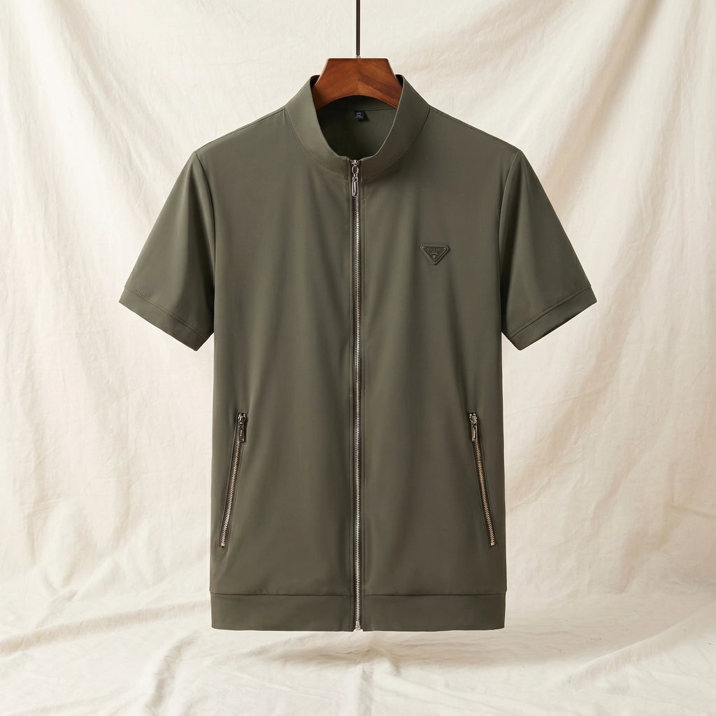 Army Green Axel Zip-Up Collar Polo 4