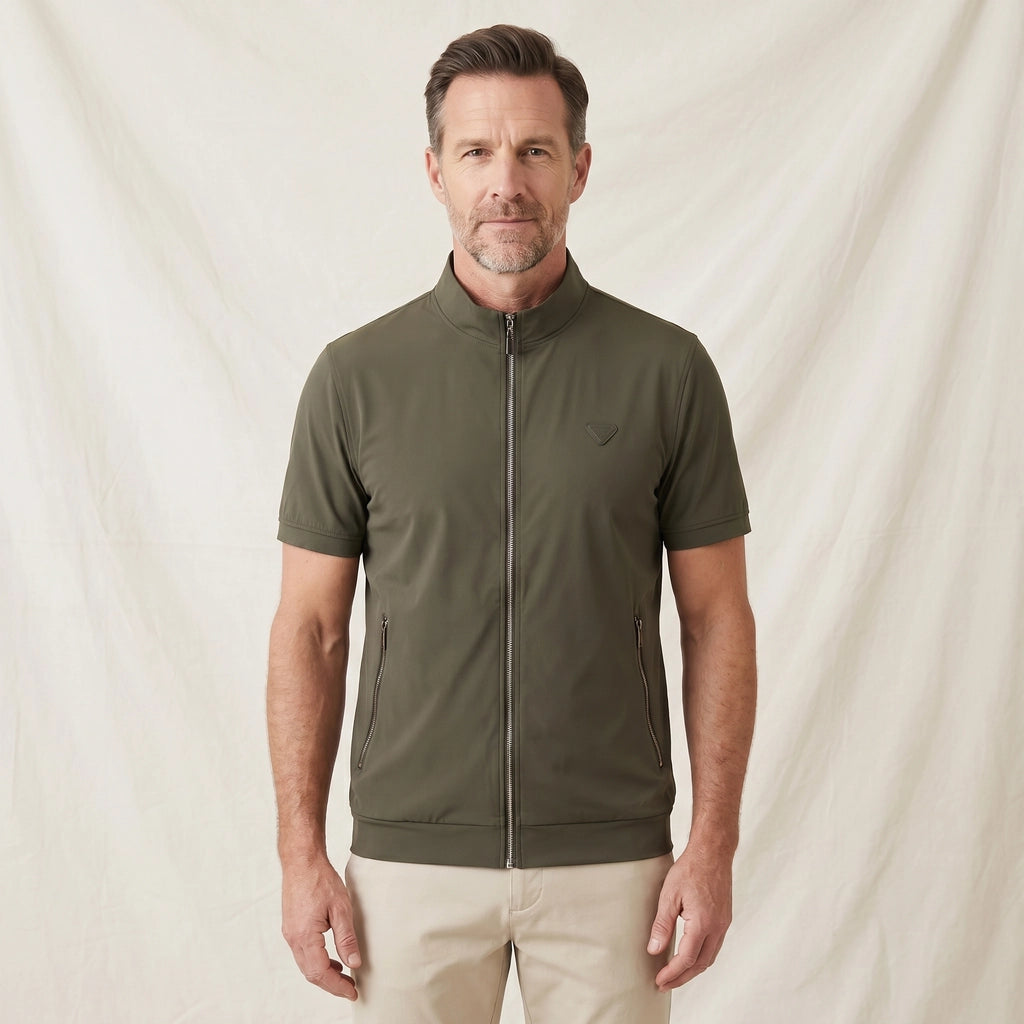 Army Green Imogen Zip-Up Stand Collar Polo 1
