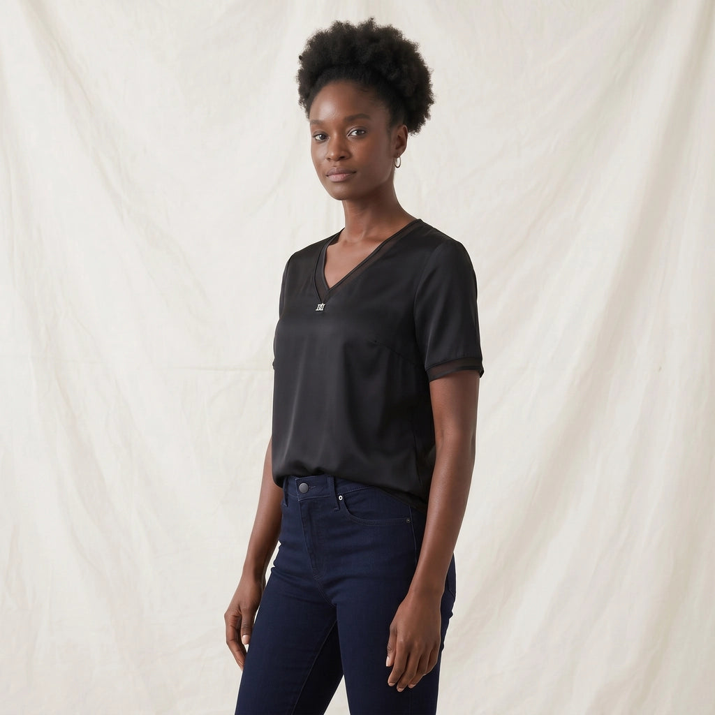 Black Marisol Mesh V-Neck Top 3