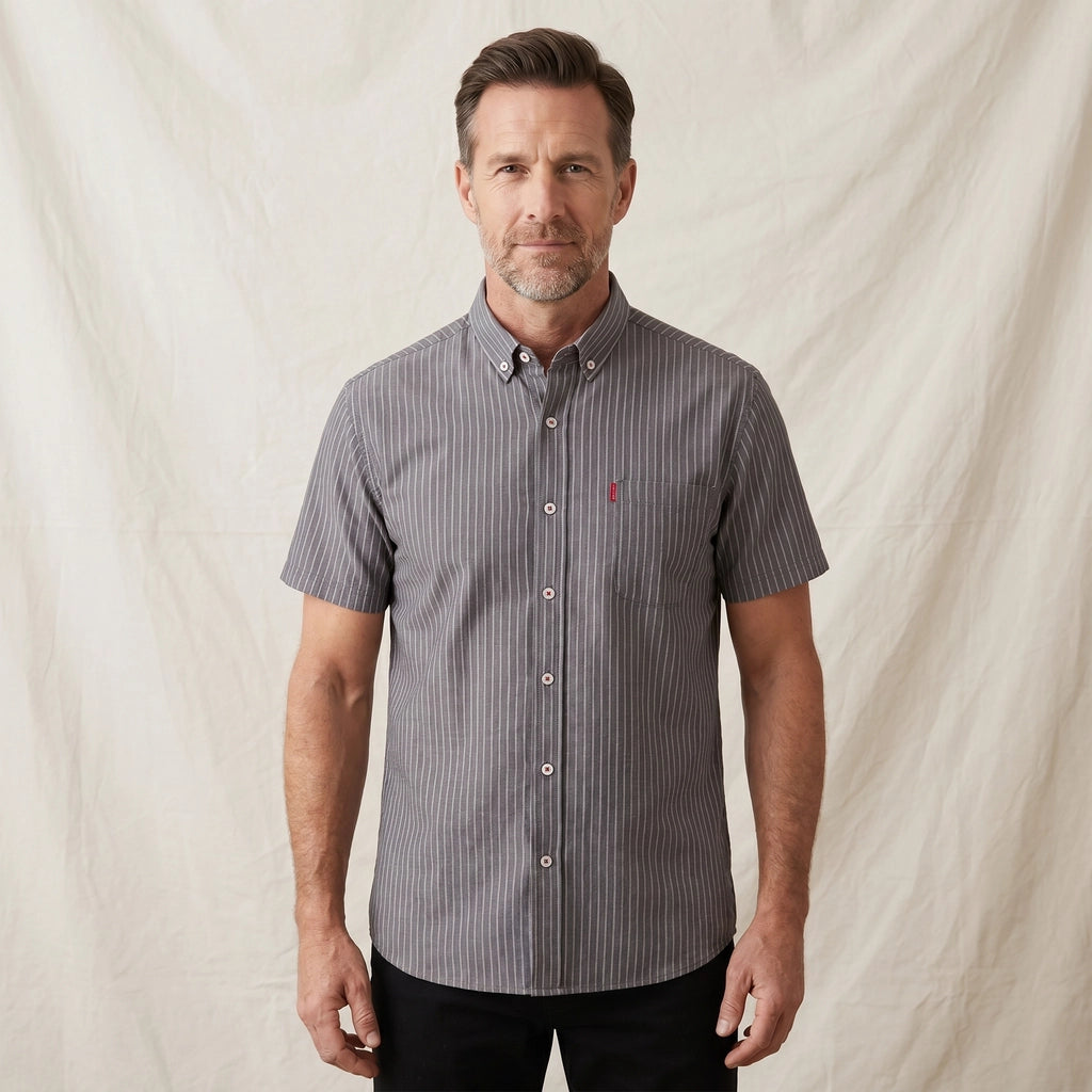 Grey Stripe Easton Cotton Striped Shirt 4
