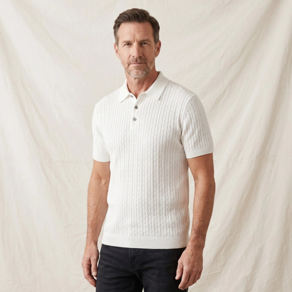 Caleb Cotton Cable-Knit Polo