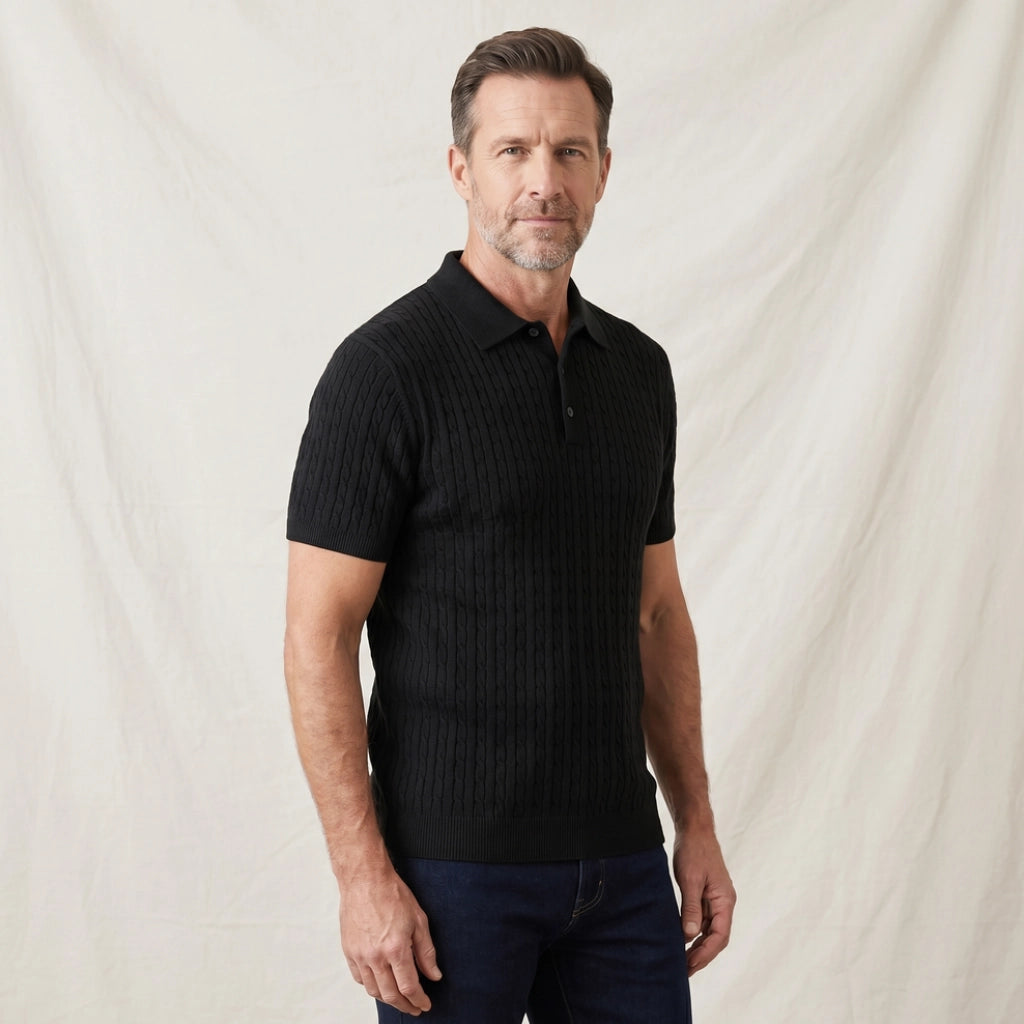 Caleb Cotton Cable-Knit Polo