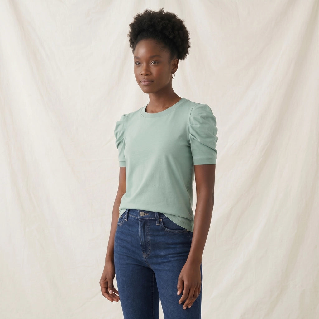 Mint Green Honor Cotton Puff-Sleeve T-Shirt 3