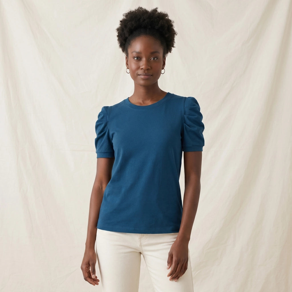 Mist Blue Honor Cotton Puff-Sleeve T-Shirt 2