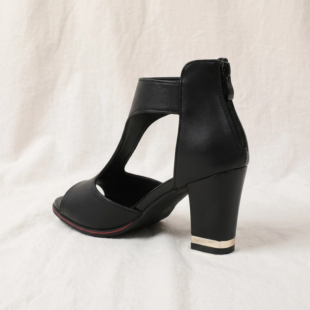 Black Saunders Peep-Toe Block Sandals 2