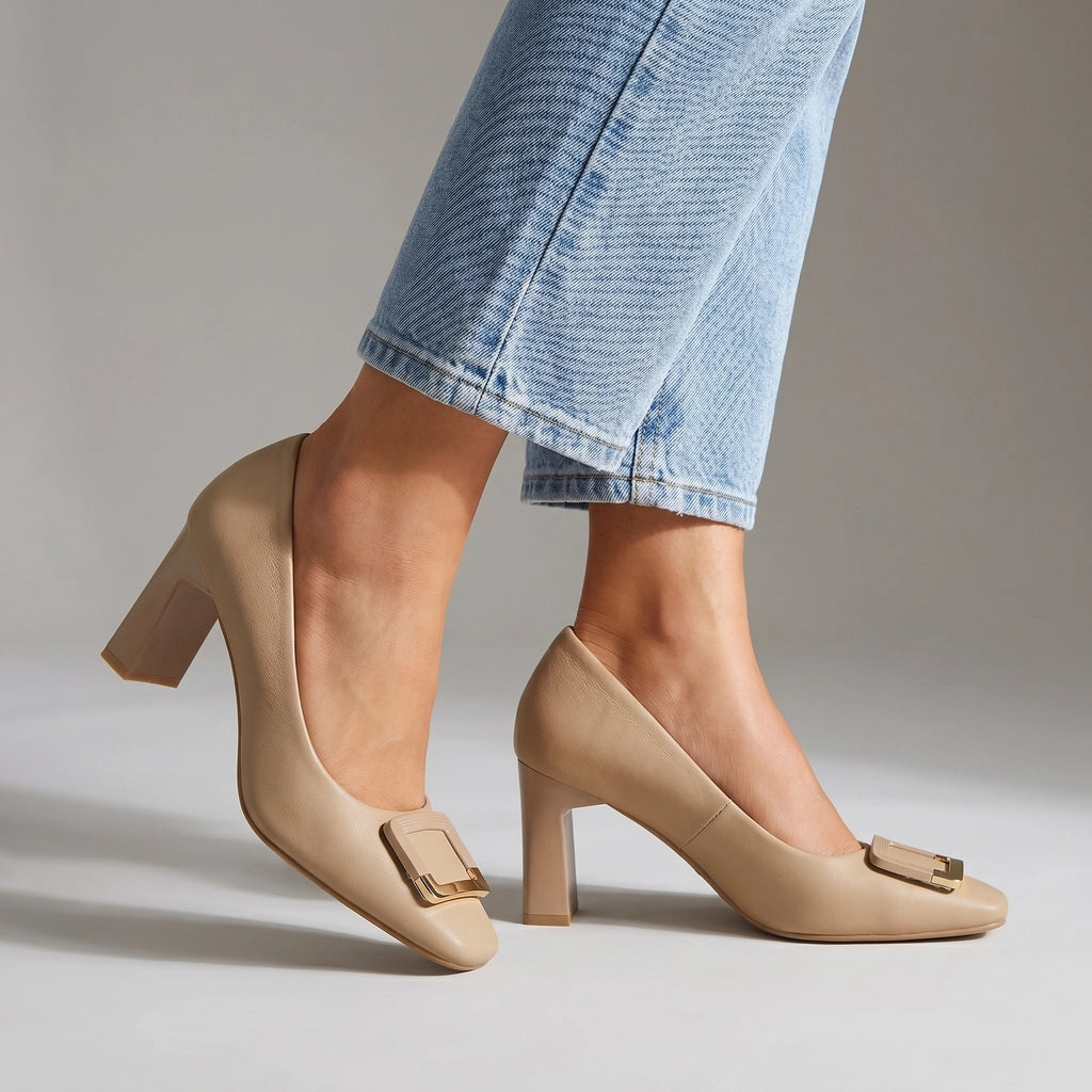 Khaki 6cm Currier Buckle Block Heels 2