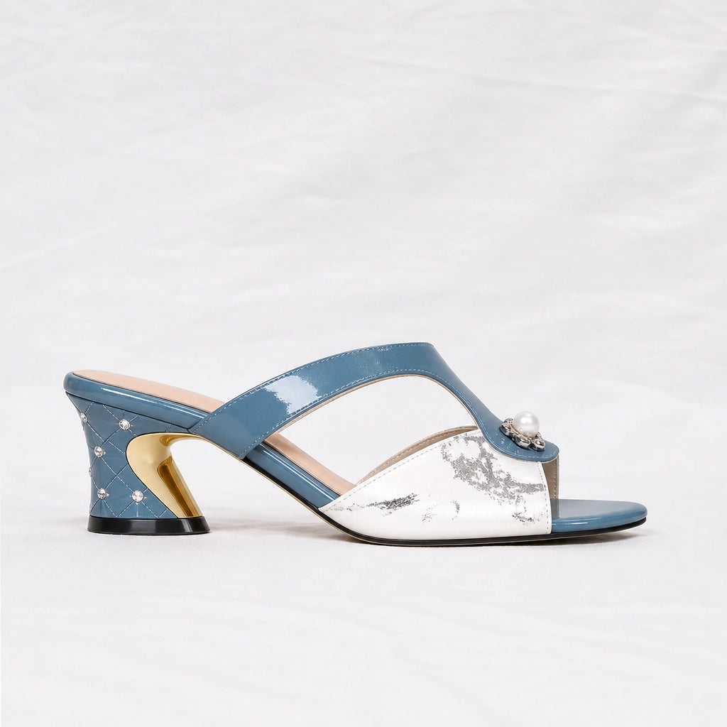 Blue Bronson Rhinestone Block-Heel Mules 3