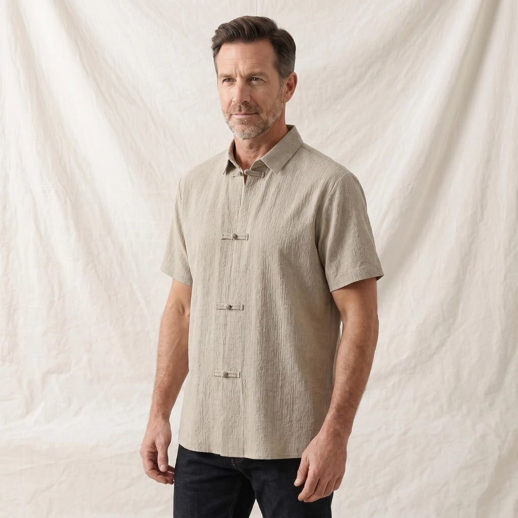 Beige Harrison Knot Short Sleeve Shirt 3