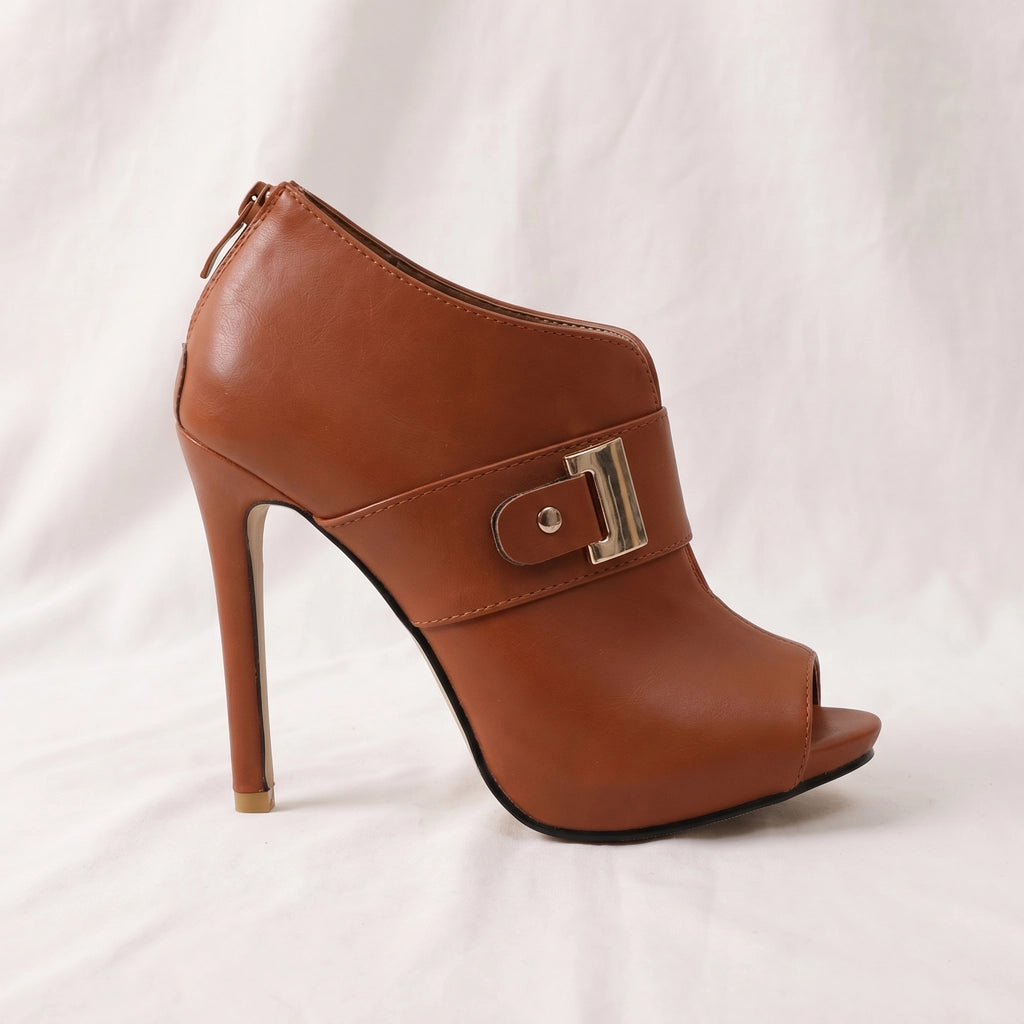 Brown Naomi Open-Toe Buckle Heelss 3