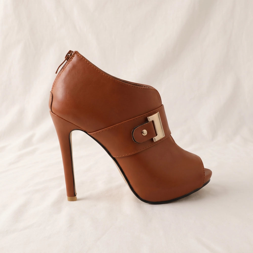Brown Naomi Open-Toe Buckle Heelss 4