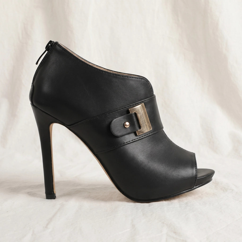 Black Naomi Open-Toe Buckle Heelss 2