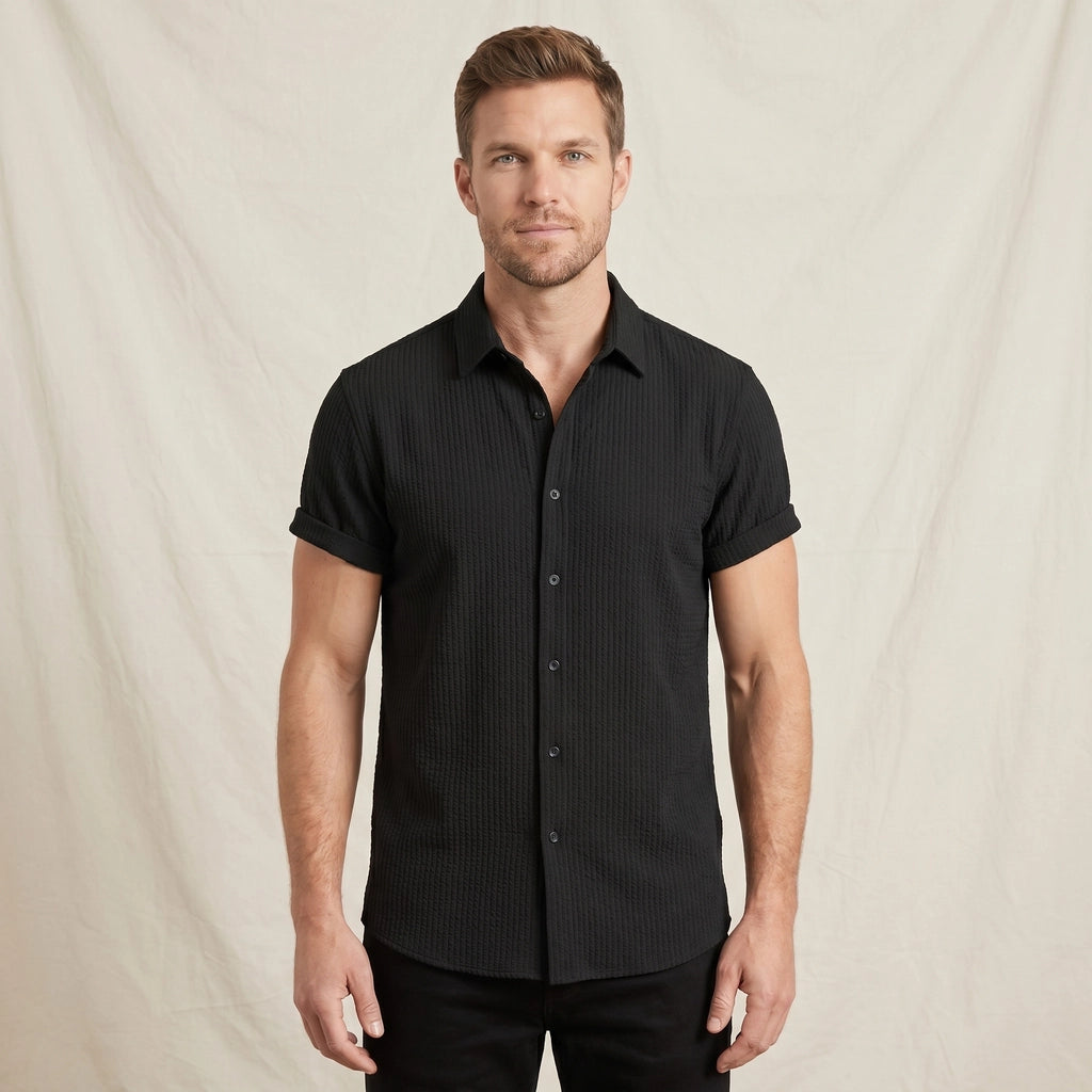 Black Kilmer Band Collar Shirt 1