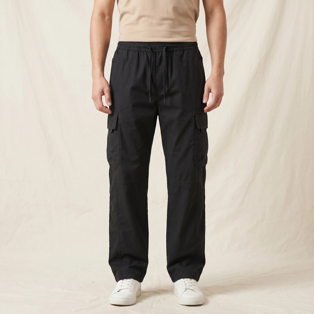 Black Nathaniel Straight Cargo Trousers 4