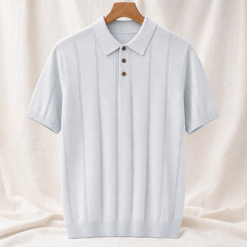 Light blue Carlisle Ribbed Knit Polo Shirt 1