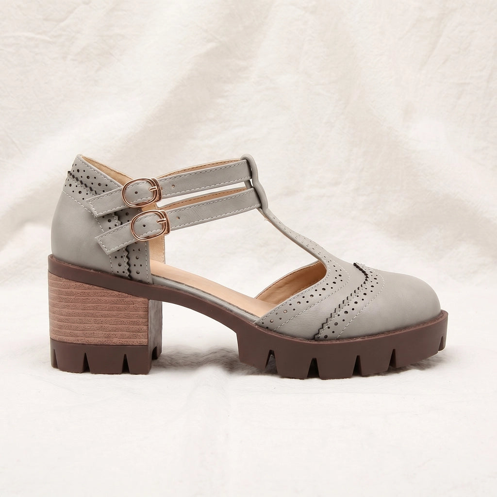 Gray Bellamy T-Strap Block Heels 2
