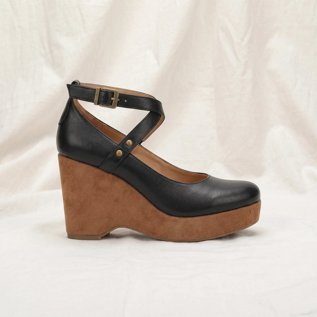 Black Anthea Cross-Strap Wedges 3