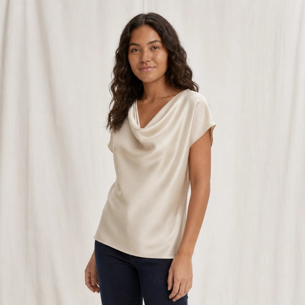 Palmer Satin Cowl-Neck T-Shirt