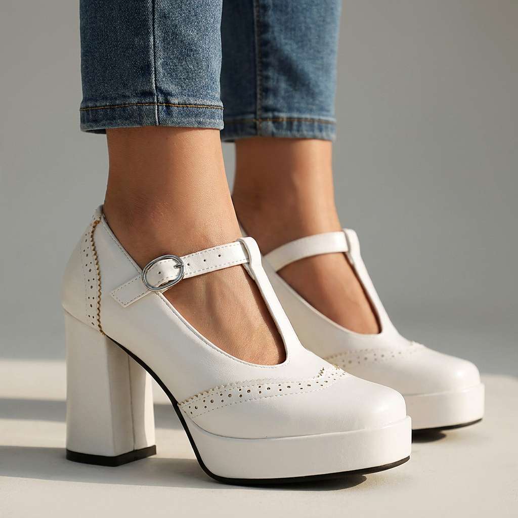 Clara | Womens Brogue Platform Mary Jane Heels