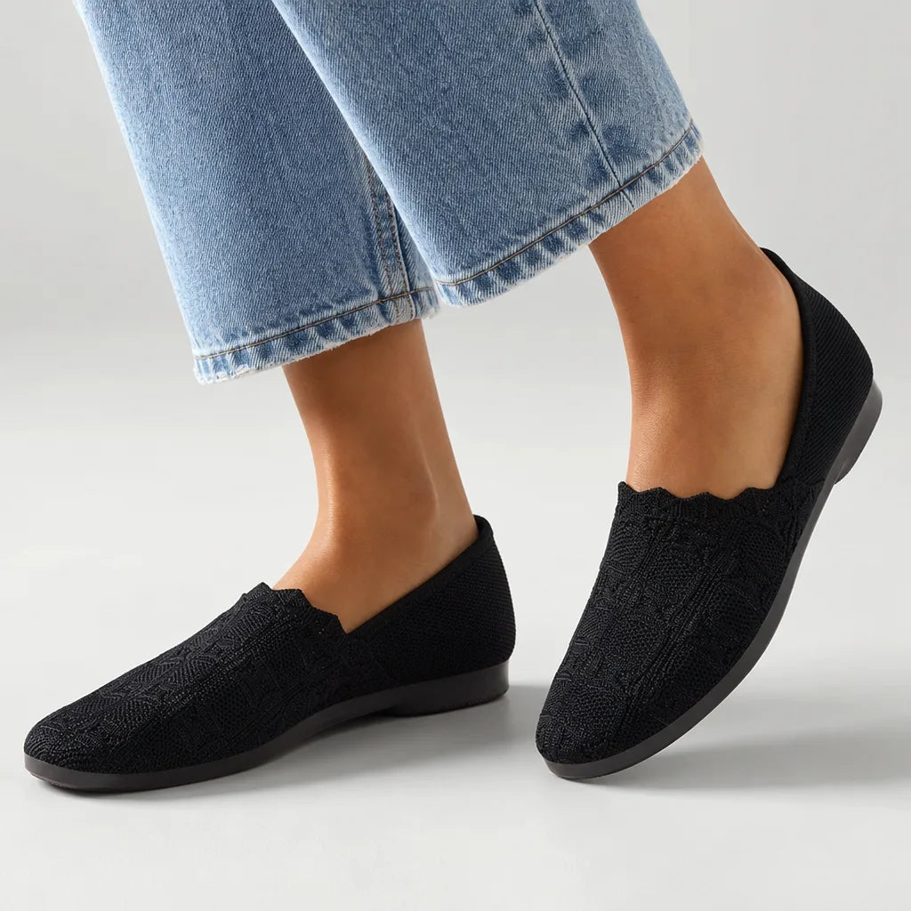 Abby Mesh Slip-On Flats - Color:Black;Size:36