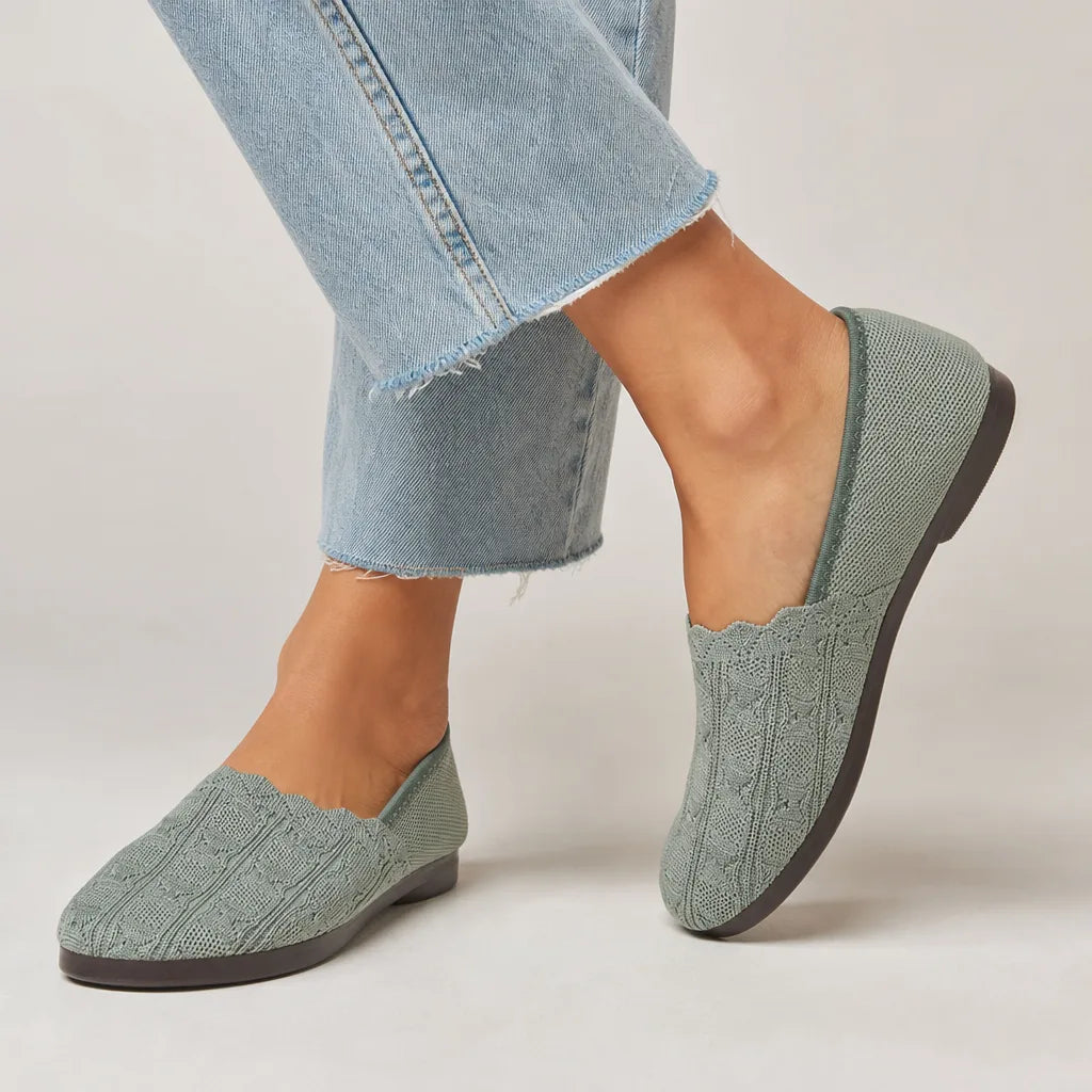 Abby Mesh Slip-On Flats - Color:Green;Size:36