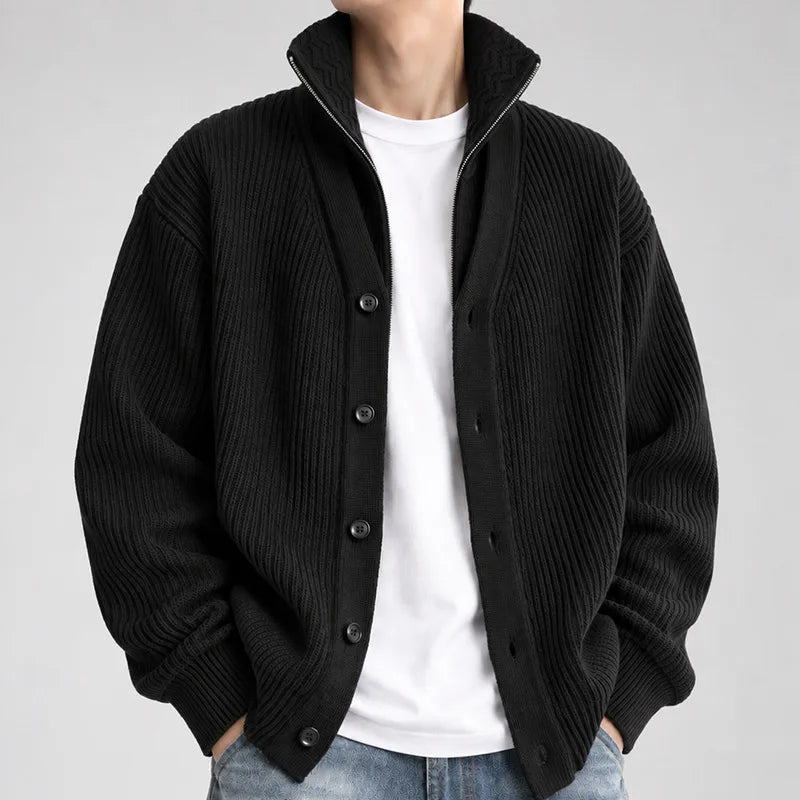 Aden | Men's Knitted Cardigan - Color:Black;Size:S