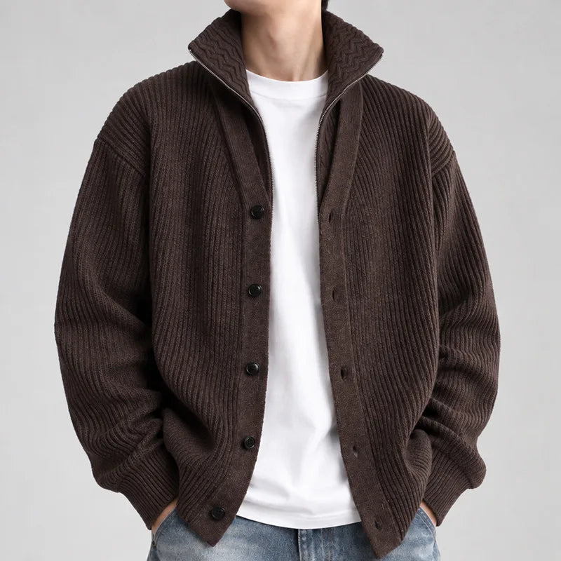 Aden | Men's Knitted Cardigan - Color:Coffee;Size:S