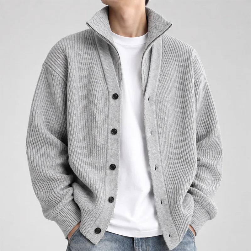 Aden | Men's Knitted Cardigan - Color:Light Gray;Size:S