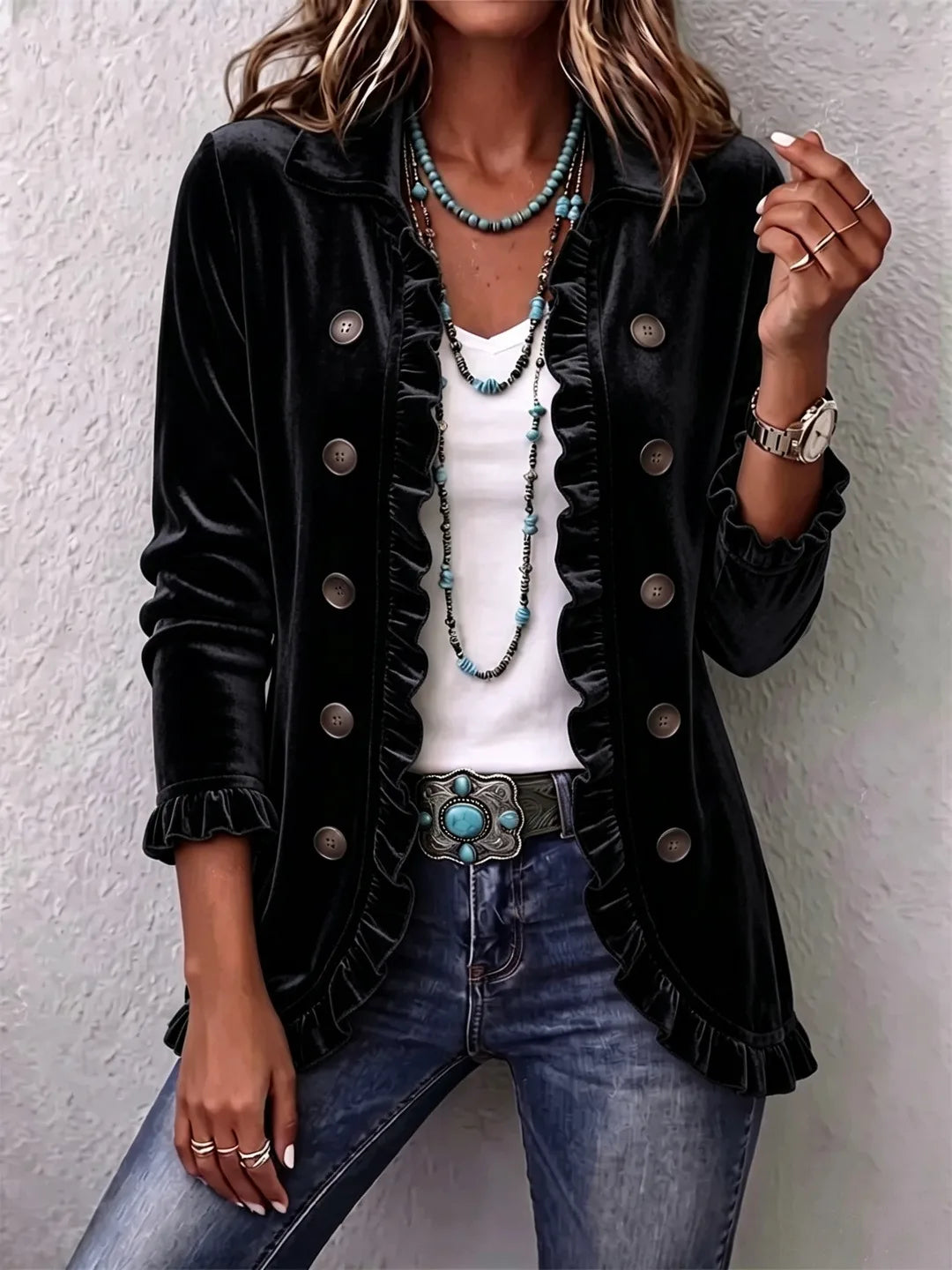 Adriana | Women's Velvet Cardigan Jacket - Color:Black;Size:XS