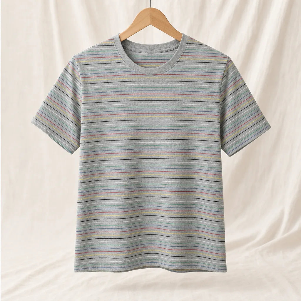 Alessia Cotton Striped T-Shirt - Color:Gray;Size:S