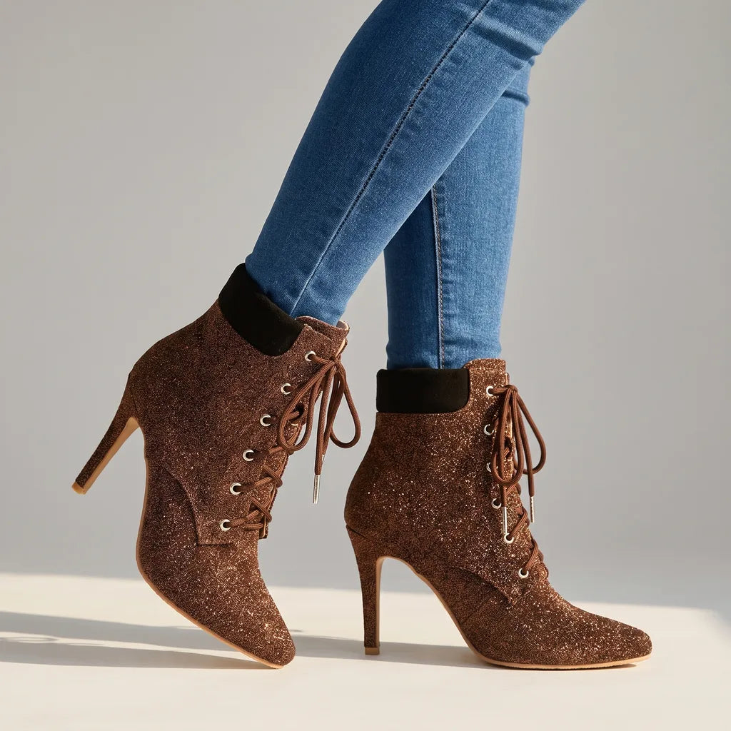 Alexia | Women's Lace-Up Ankle Boots - Color:Brown;Size:35