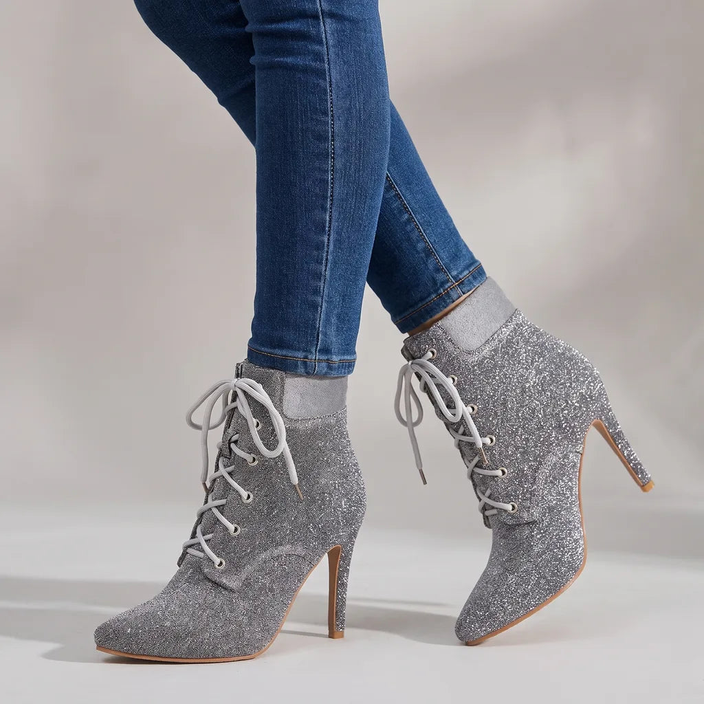 Alexia | Women's Lace-Up Ankle Boots - Color:Gray;Size:35