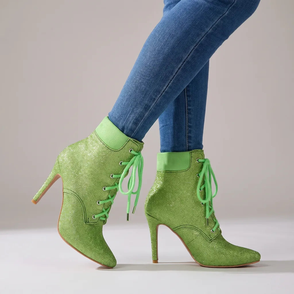 Alexia | Women's Lace-Up Ankle Boots - Color:Green;Size:35