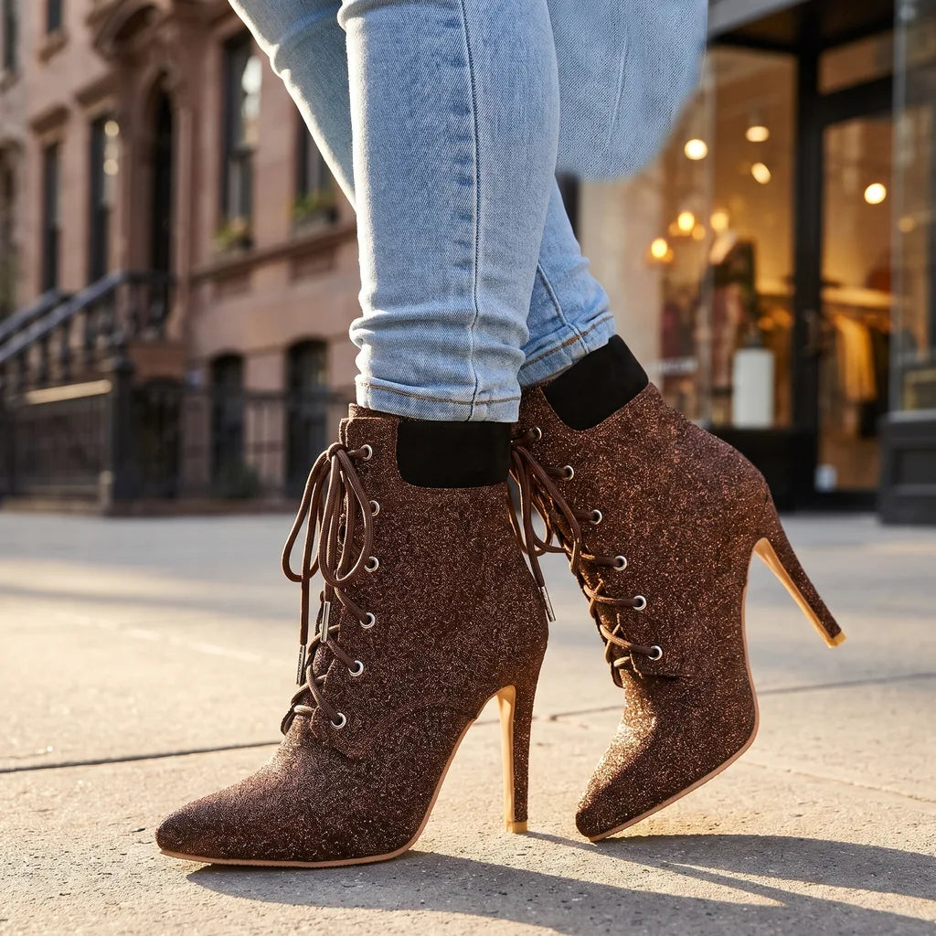 Women's Brown Fielding Pointed Lace-Up Boots