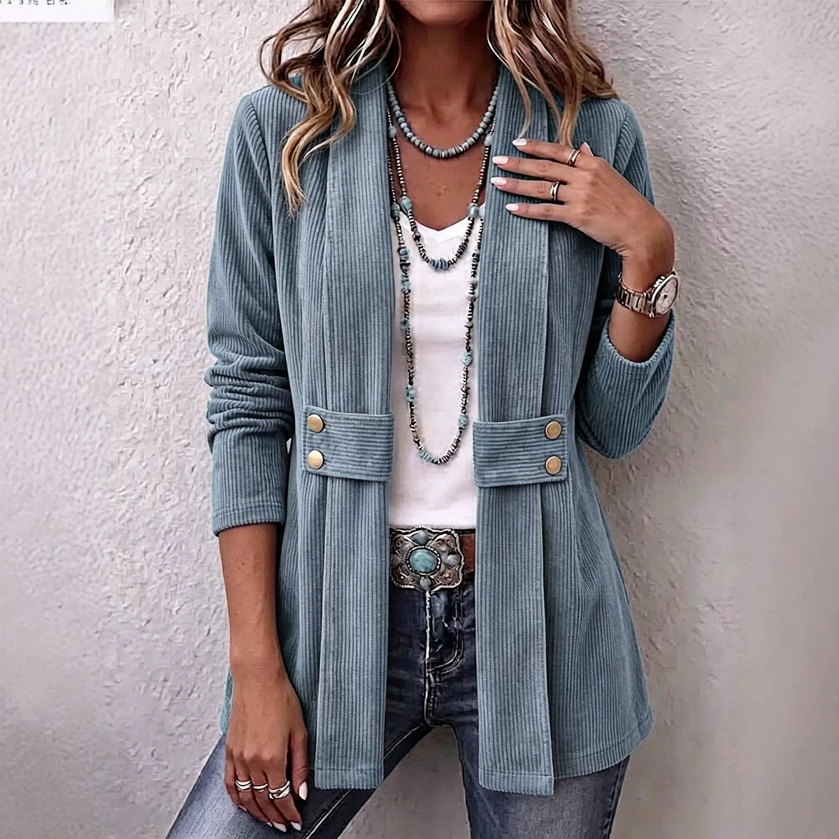 Alys | Women's Corduroy Jacket - Color:Greyish Blue;Size:XS