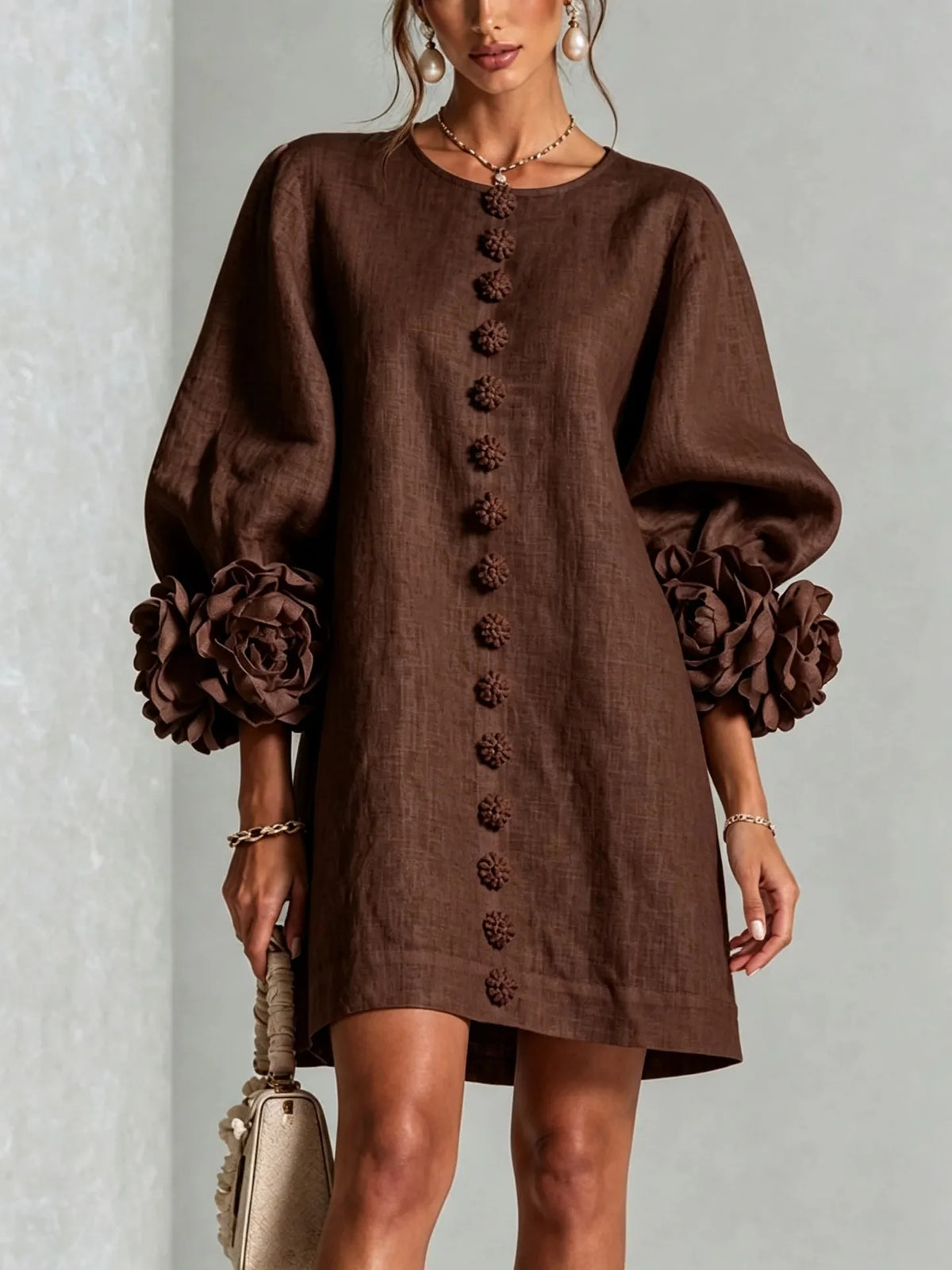 Amirah | Women's Sculptural Mini Dress - Size:XS;Color:Brown
