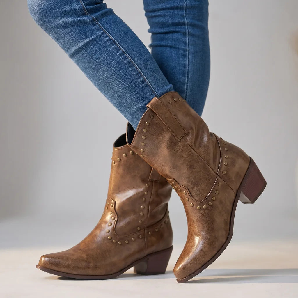 Antonia | Women's Orthopaedic Western Boots - Color:Dark Brown;Size:35