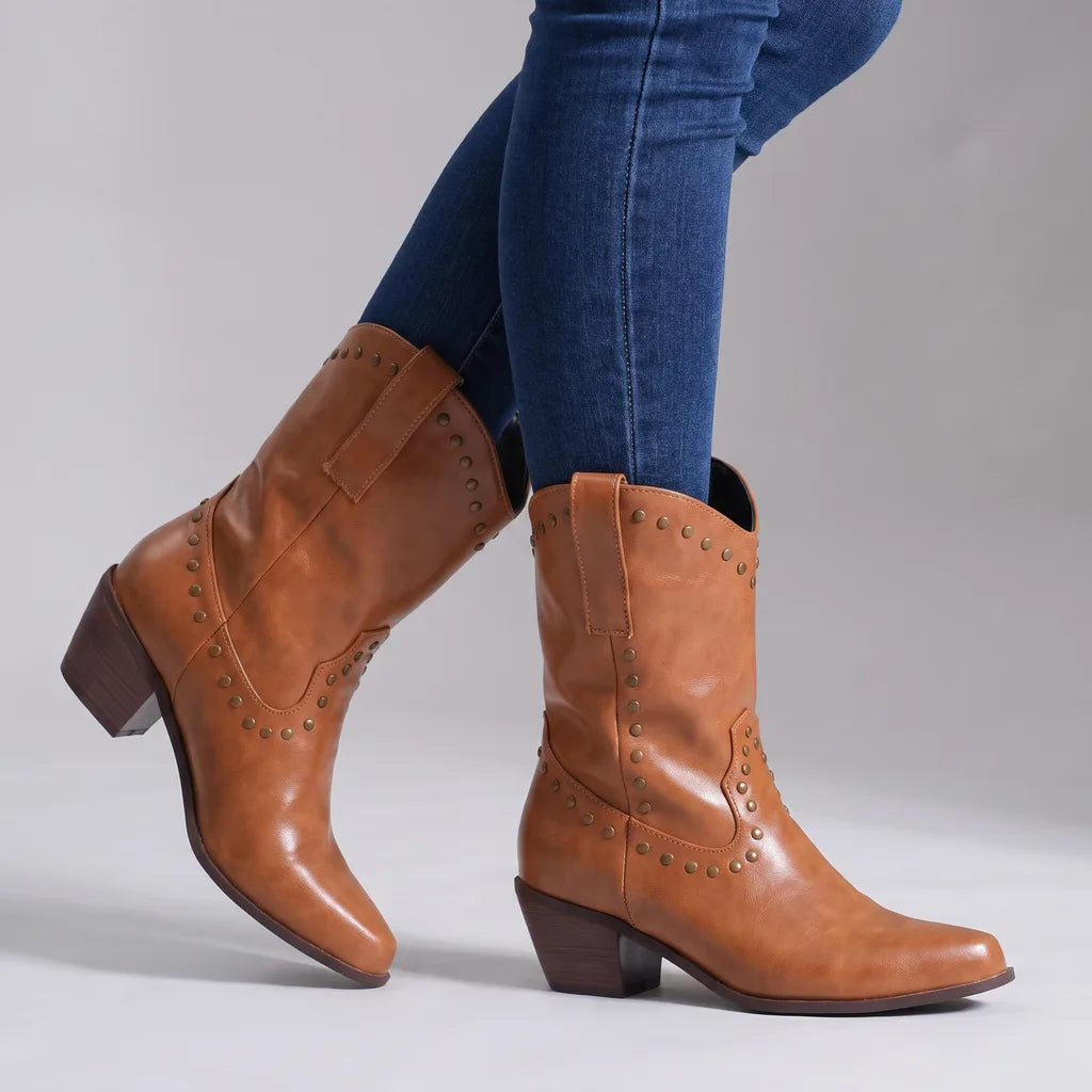 Antonia | Women's Orthopaedic Western Boots - Color:Light Brown;Size:35