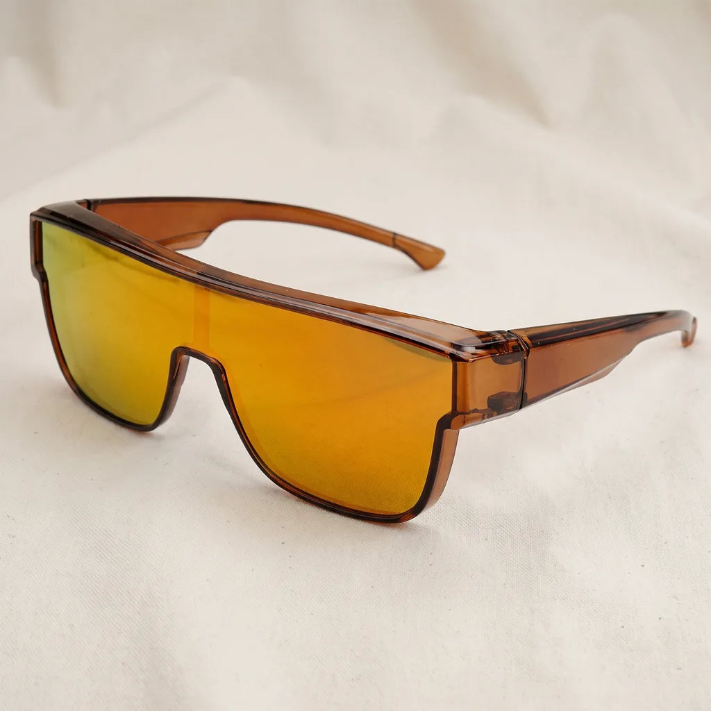 Men's Dark Brown Frame Red Mirror Lenses Lottie Oversized Square Shades