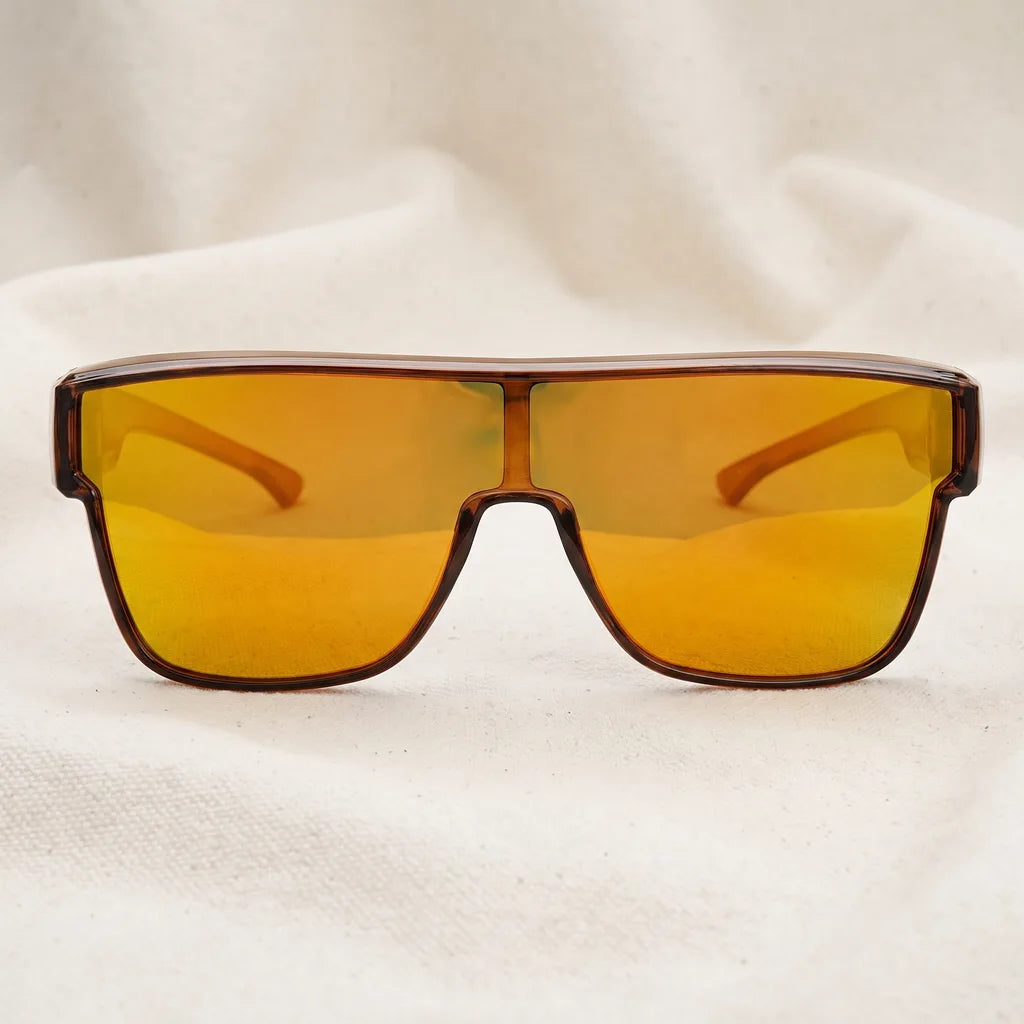 Men's Dark Brown Frame Red Mirror Lenses Lottie Oversized Square Shades