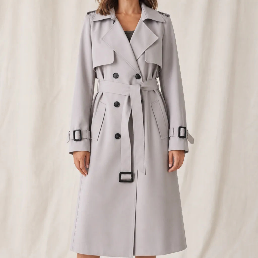 Atticus Double Breasted Trench Coat - Color:Gray;Size:XS