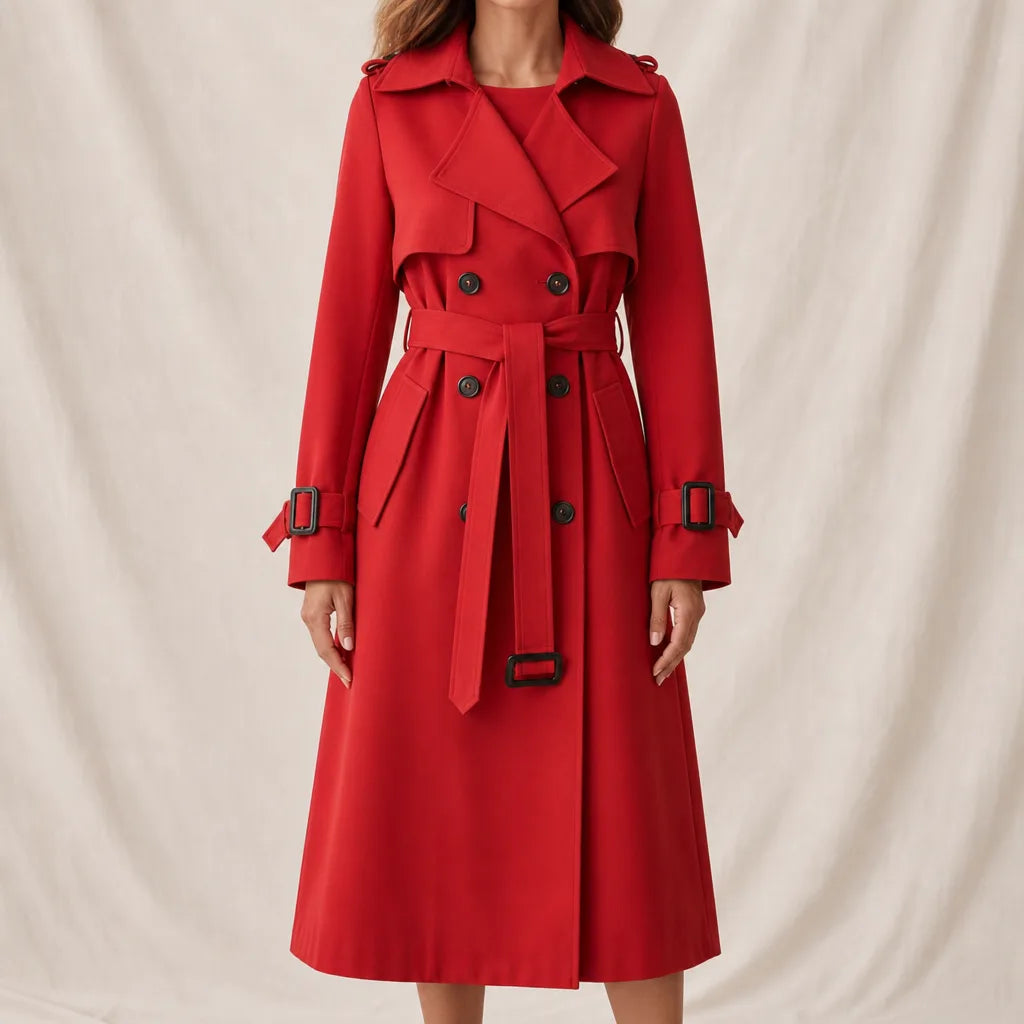 Atticus Double Breasted Trench Coat - Color:Red;Size:XS