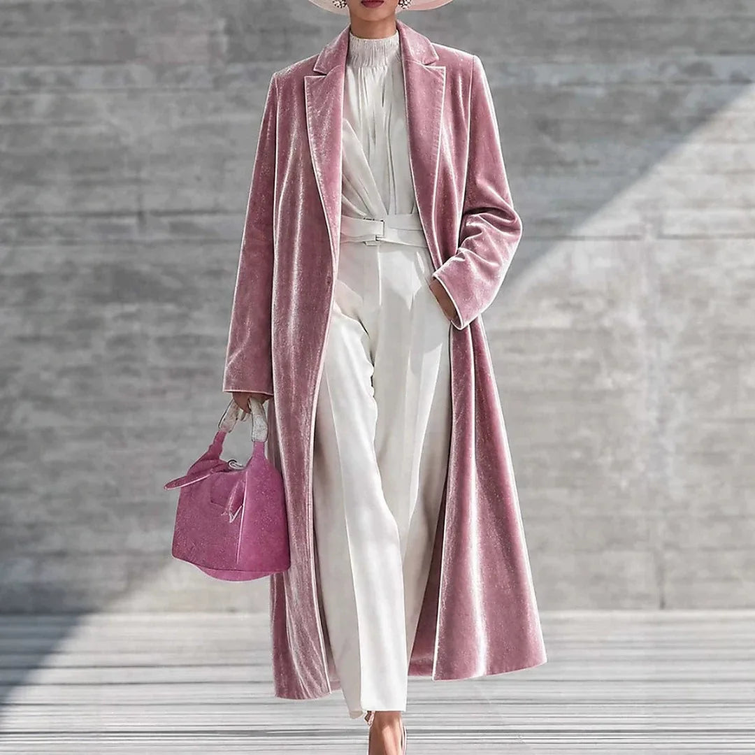 Audrina | Women's Long Velvet Winter Coat - Pink
