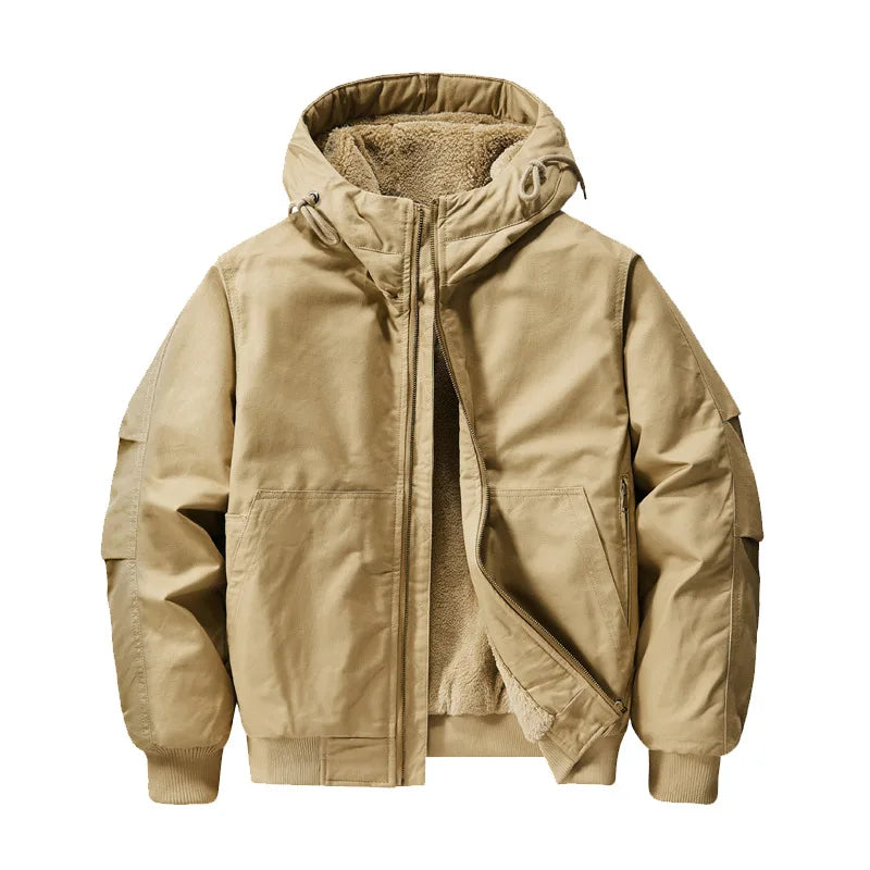 Austen | Hooded Bomber Jacket - Color:Khaki;Size:S