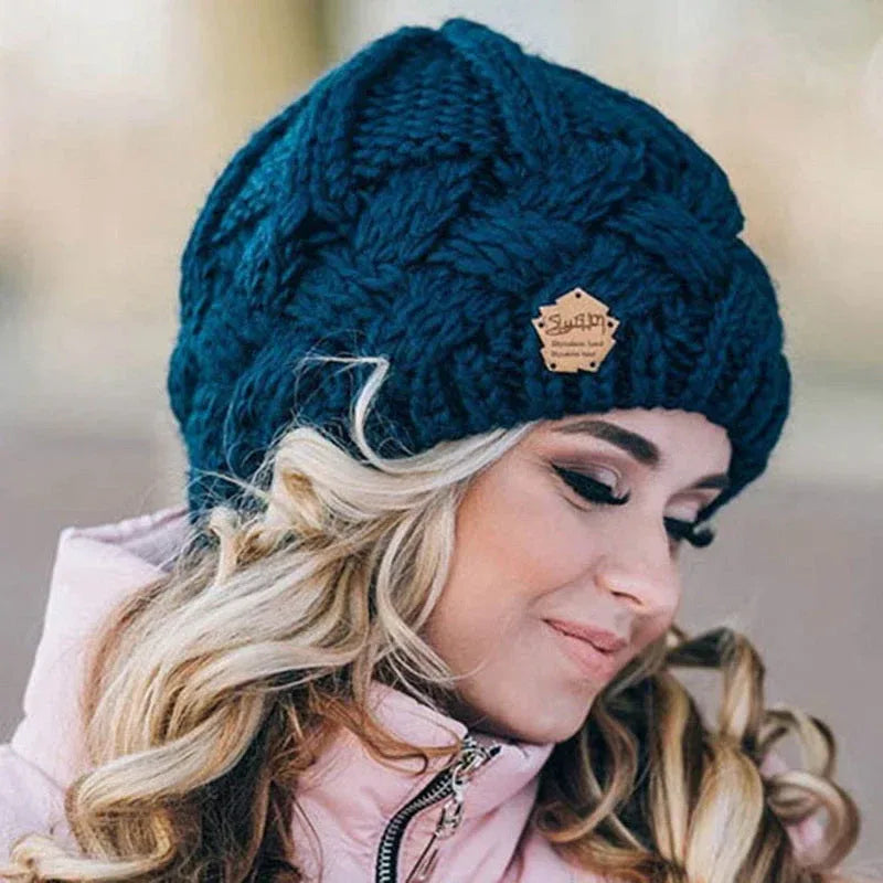 Ava | Women's Warm Knitted Hat - Color:Blue;Size:One Size