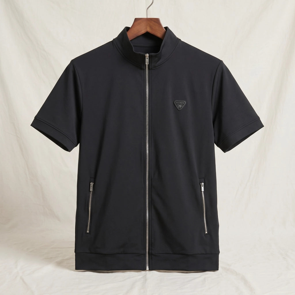 Axel Zip-Up Collar Shirt - Color:Black;Size:S