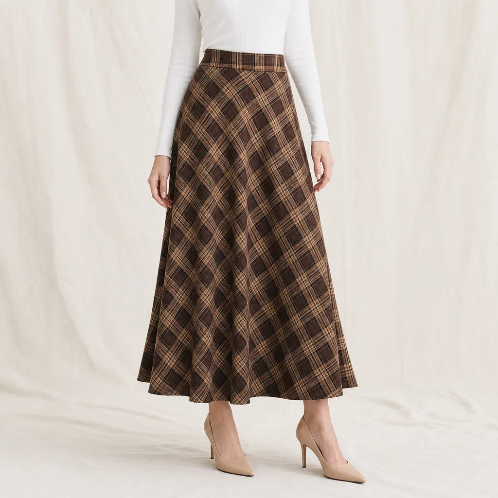 Women's Beige Bradbury Plaid Midi Skirt