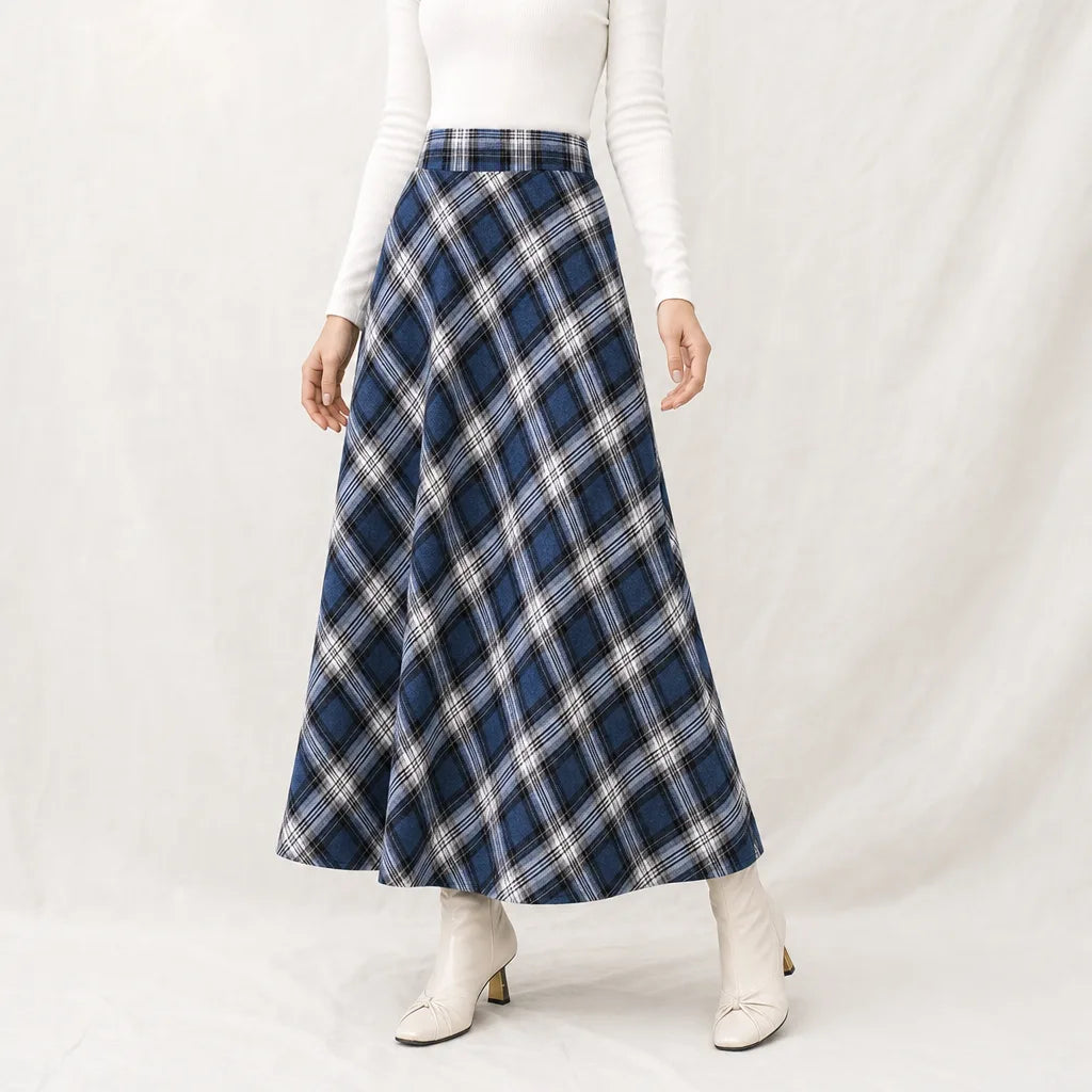 Women's Blue Bradbury Plaid Midi Skirt