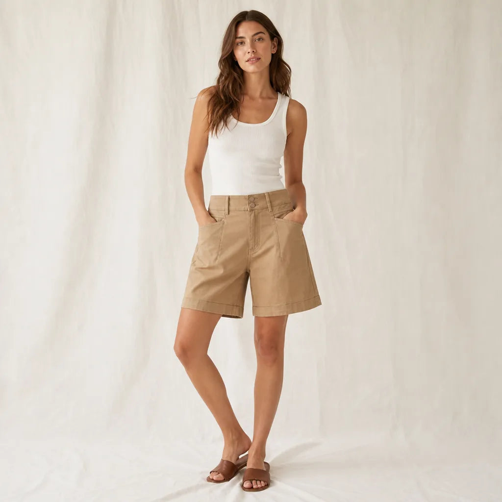 Women's Khaki Beverly High Waist Shorts