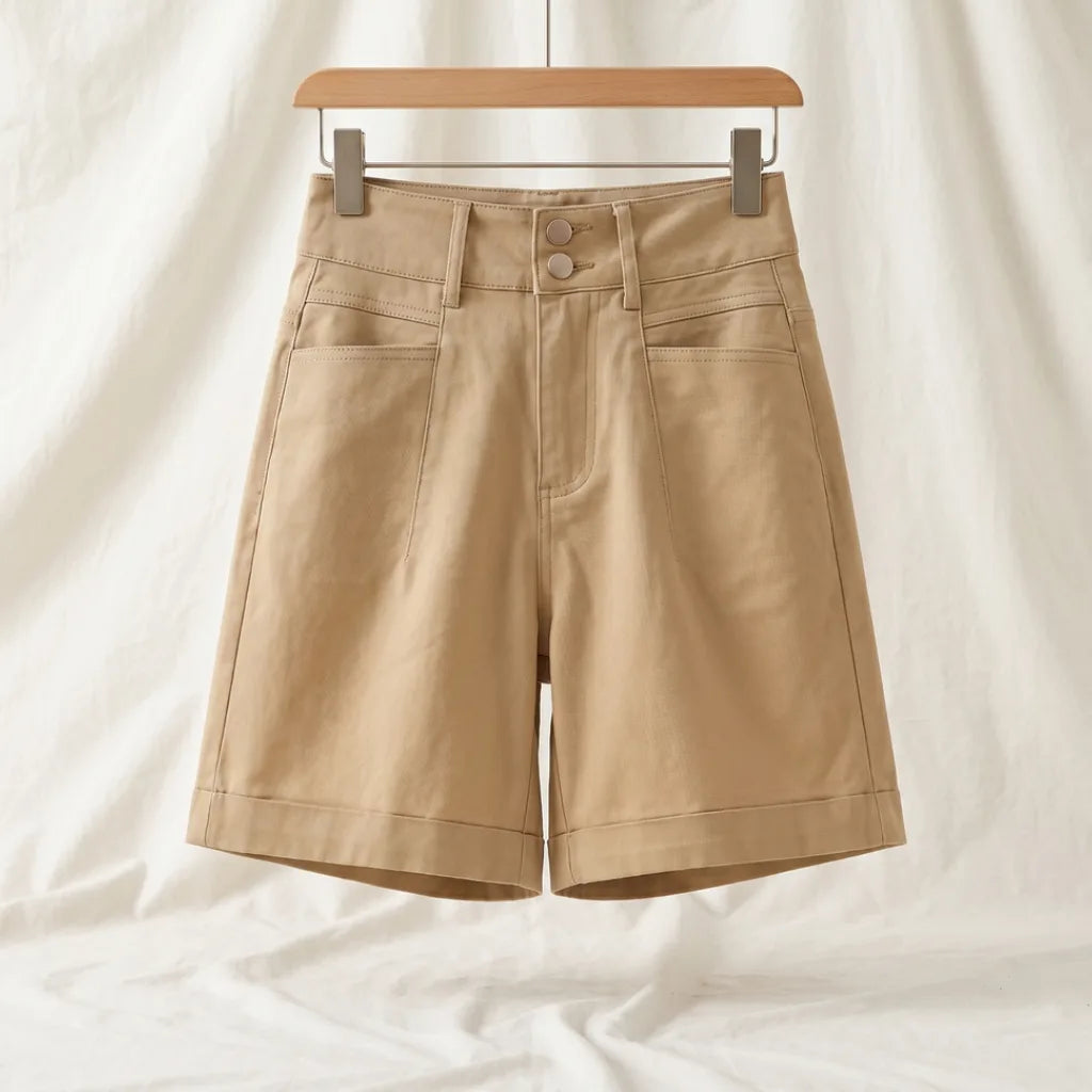 Beverly High Waist Shorts - Color:Khaki;Size:S: recommended under (99 lb)