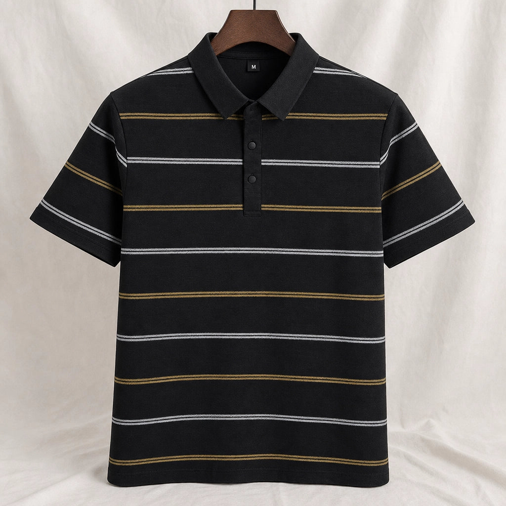 Nixon Striped Knit Polo Shirt - Color:Black;Size:S